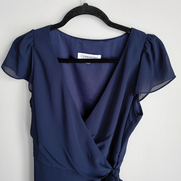 Ceremony by Joanna August Navy Blue Chiffon Aurele Cap-Sleeve Wrap Dress - Picture 3 of 5